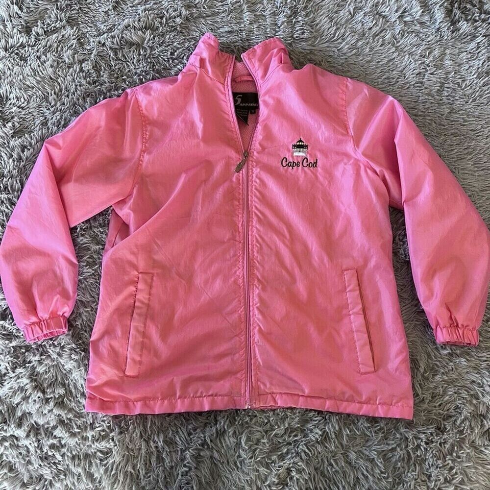 Vintage Pink Cape Cod Embroidered Fleece Lined Windbreaker Jacket Medium Women’s